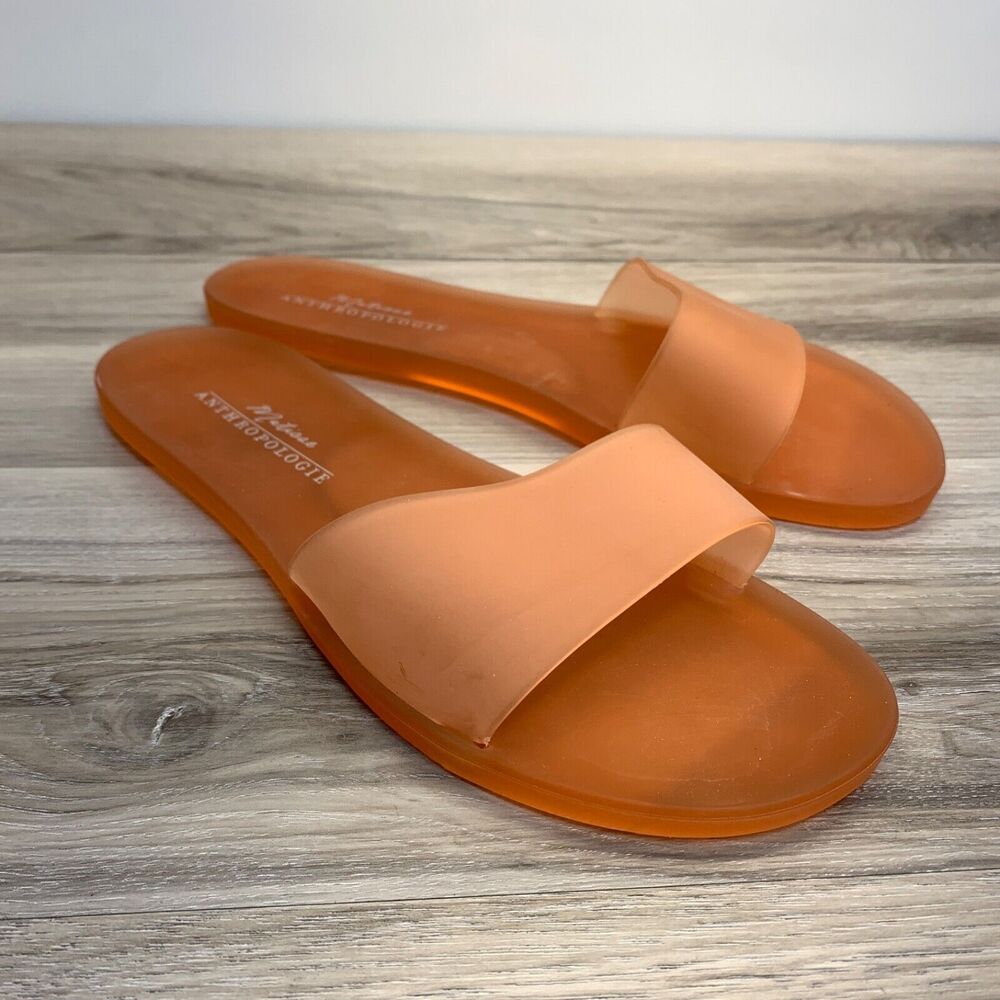 Anthropologie Matisse Sandal Womens 9 Orange Jelly Slide Open Toe Slip On Casual